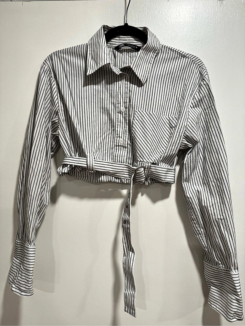 Striped Tie-Front Cropped Shirt